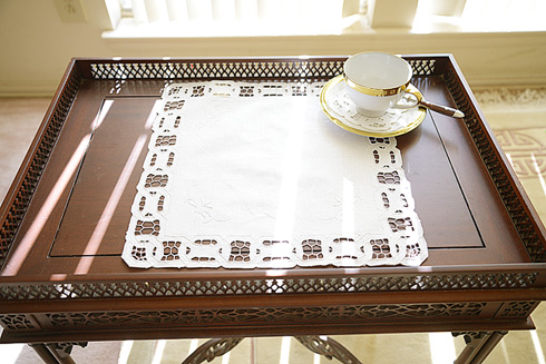 Square Placemat. Dynasty Embroidery. White. 14" square. 1 piece